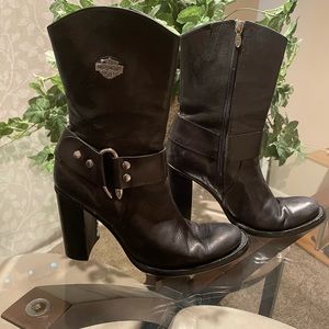 Harley Davison Black High Heel Harness Boots, Size 7 Medium Model#84011
